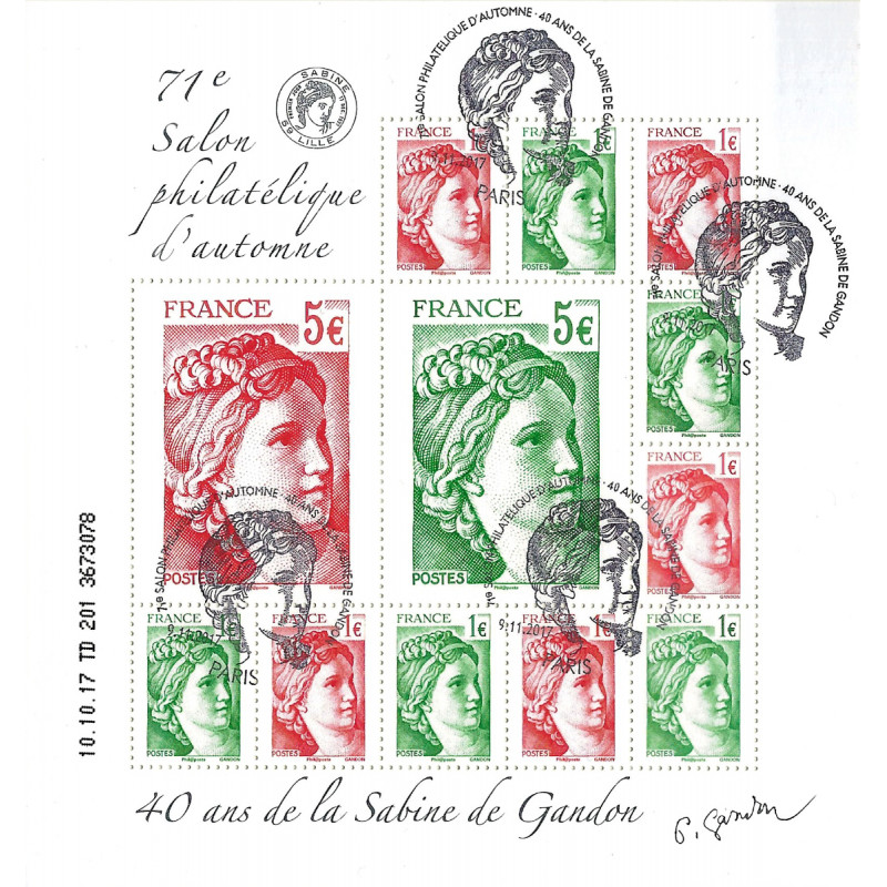 Feuillet de 20 timbres Sabine de Gandon F5179 oblitéré premier jour.