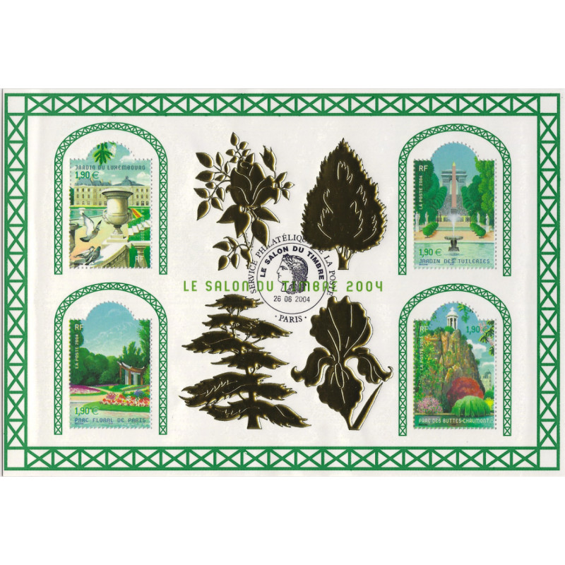 Feuillet de 4 timbres Jardins de France oblitéré premier jour.