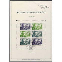 Feuillet de 6 timbres poste aérienne F86 Saint-Exupéry oblitéré premier jour.
