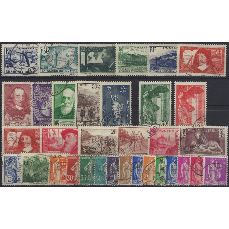 France timbres d'année complète 1937 oblitérés.