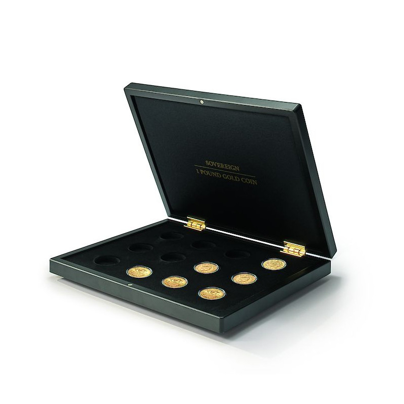 Coffret monnaies pour 12 pièces en Or Sovereign.