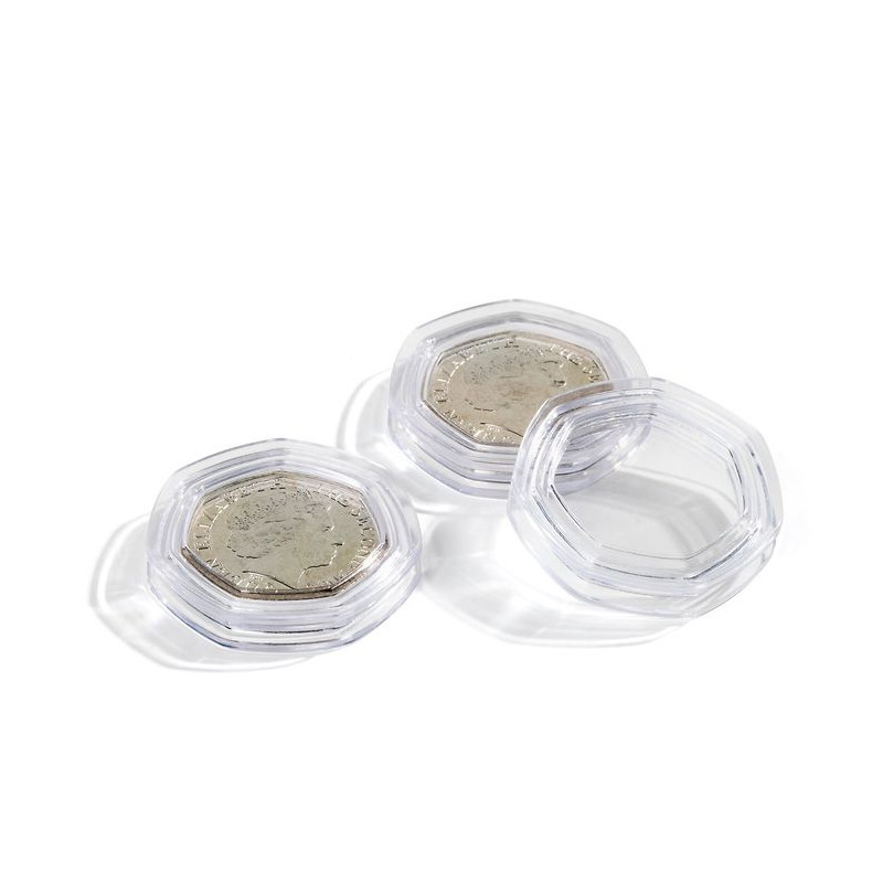 Capsules rectangulaires pour monnaies 50 pence GB.