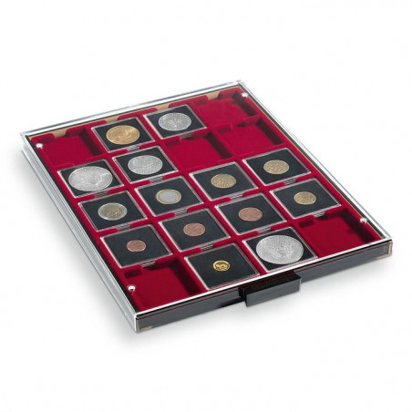 Étui à Monnaie Leuchtturm Nobile – Pour 3 Capsules Quadrum – Noir – Dimensions 180 X 130 Mm – Collection Numismatique