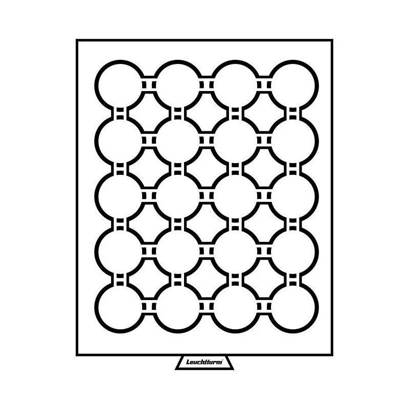 Médaillier 24 compartiments circulaires pour 35 mm, teinte fumée.