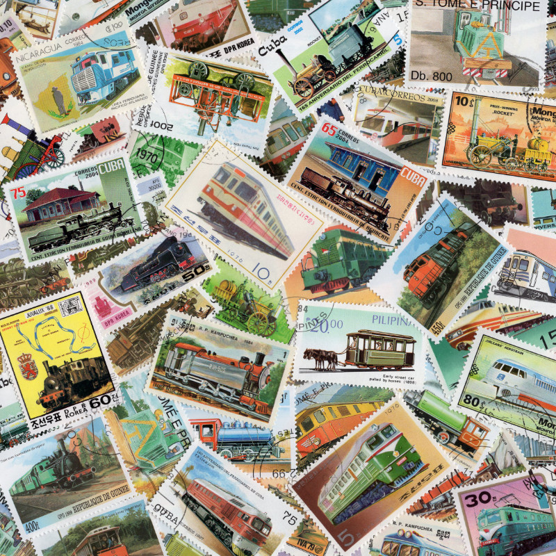 Motives 25 Divers Blocs Transport Timbres Collection - Véhicules Sur Rails Et Funiculaire