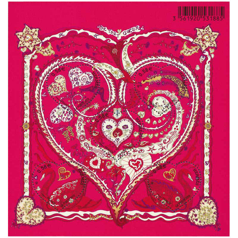 Feuillet de 5 timbres Saint Valentin Cœur d'Hermès N°F4717 neuf**.