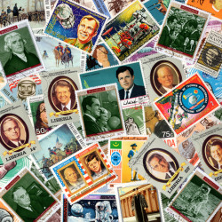 Histoire des Etats-Unis 100 timbres thématiques tous différents.