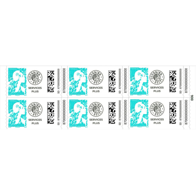 Carnet de 6 timbres Marianne de l'avenir - LSP - Datamatrix.