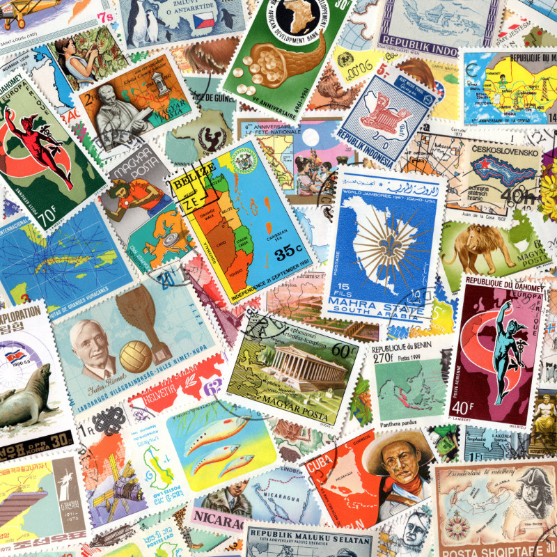 Cartographie 100 timbres thématiques tous différents.