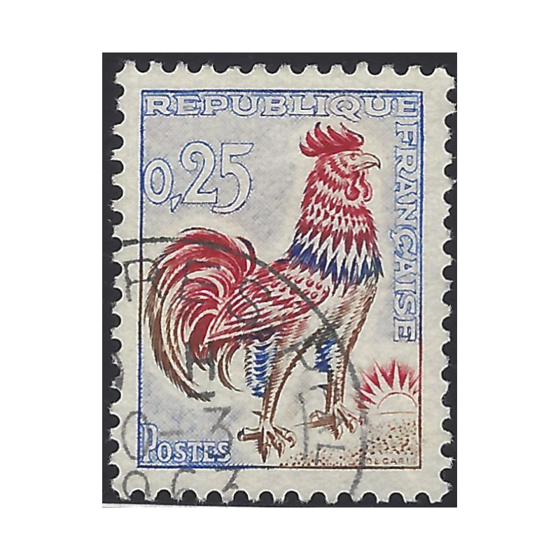 Coq de Decaris timbre de France N°1331d tirage spécial oblitéré.