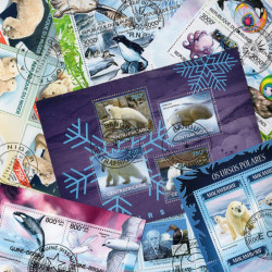 Animaux Polaires 10 blocs-feuillets de timbres thématiques.