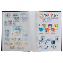 Classeur à bandes pour timbres 64 pages blanches subdivisées.