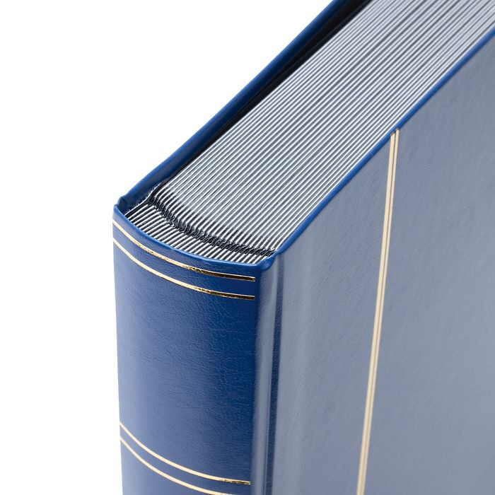 Classeur Lindner Original 64 Pages Blanches – 230 X 305 Mm, 10 Bandes Cristal Par Page, Couverture Simili Cuir Bleue