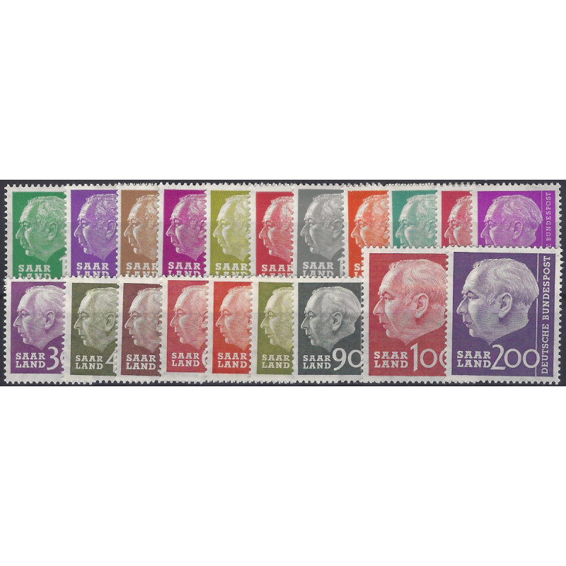 Sarre Président Heuss timbres N°362-381 série neuf**.