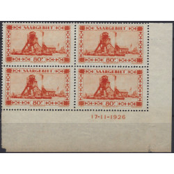 Sarre timbre N°115 bloc de 4 coin daté neuf**.