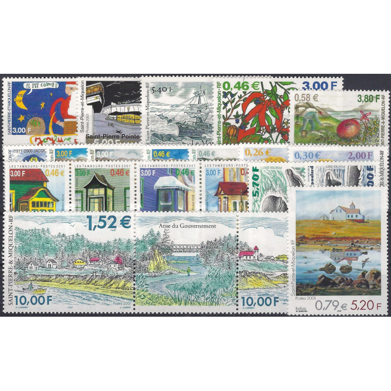 Timbres de Saint Pierre et Miquelon 2001 année complète neuf**.