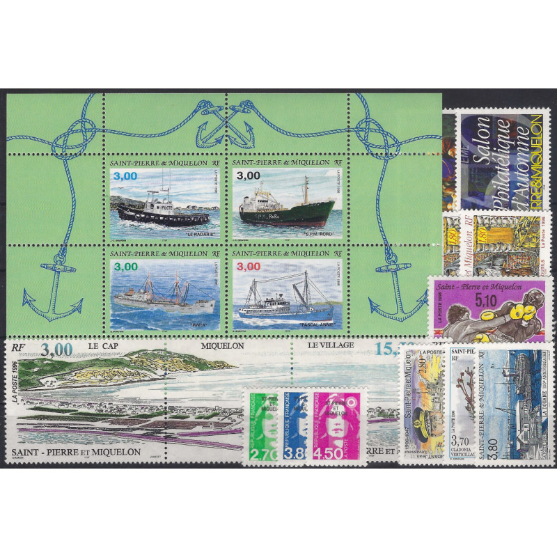 Timbres de Saint Pierre et Miquelon 1996 année complète neuf**.