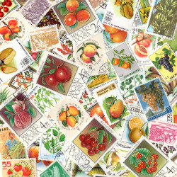 Fruits et légumes timbres thématiques tous différents.