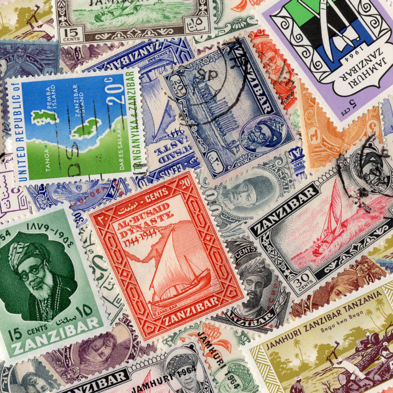 Zanzibar 10 timbres de collection tous différents.