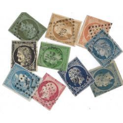 10 timbres de France classiques non dentelés tous différents.