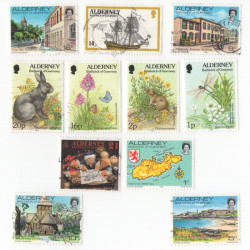 Alderney timbres de collection tous différents.