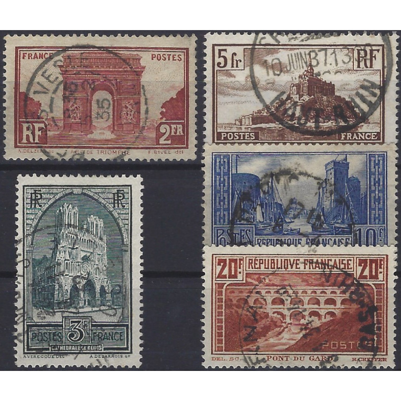 Monuments et sites timbres de France N°258-262 série oblitéré.