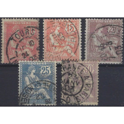 Mouchon retouché timbres de France N°124-128 série oblitéré.