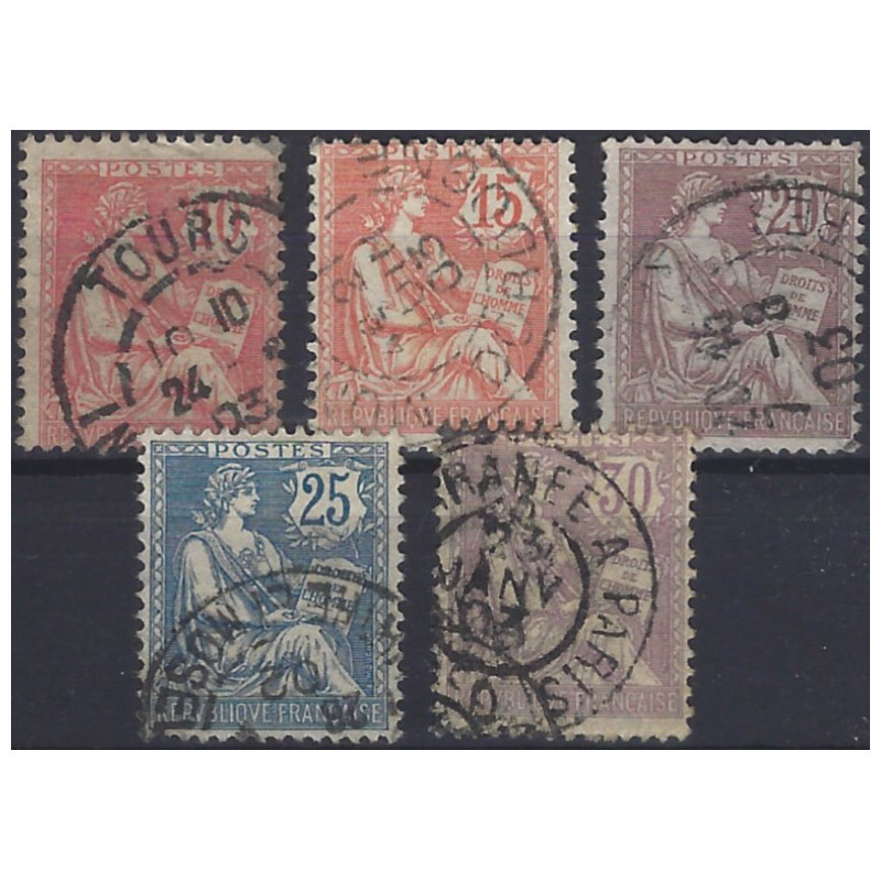 Mouchon retouché timbres de France N°124-128 série oblitéré.