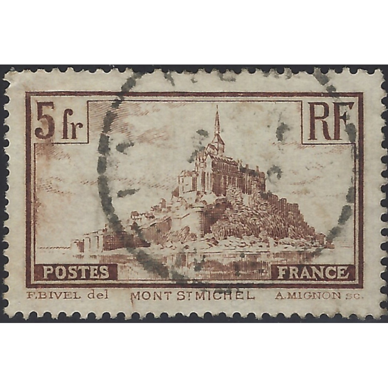 Mont Saint Michel timbre de France N°260a oblitéré.