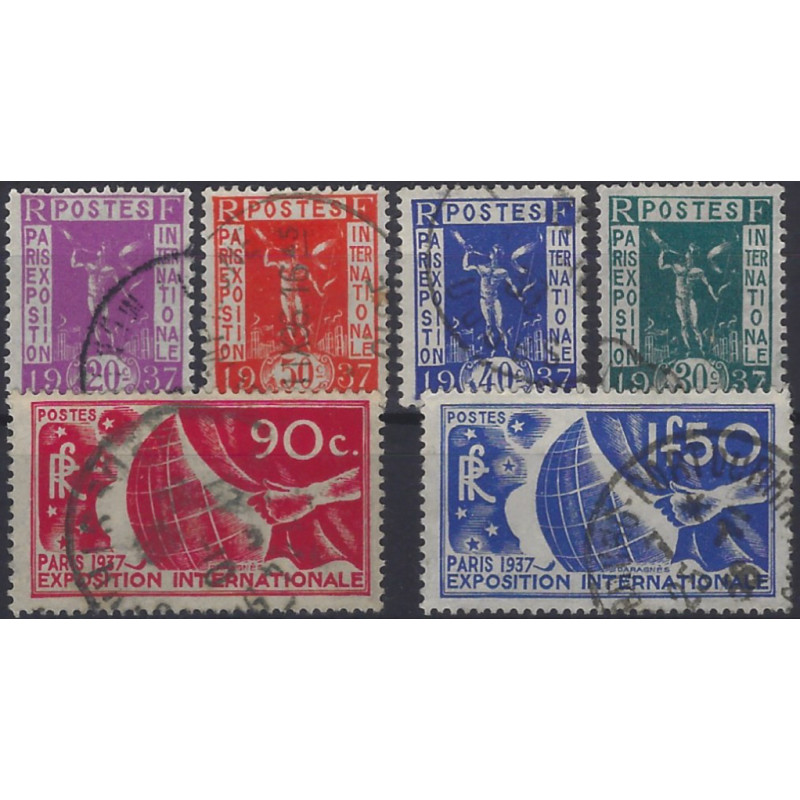 Exposition internationale de Paris timbres de France N°322-327 série oblitéré.