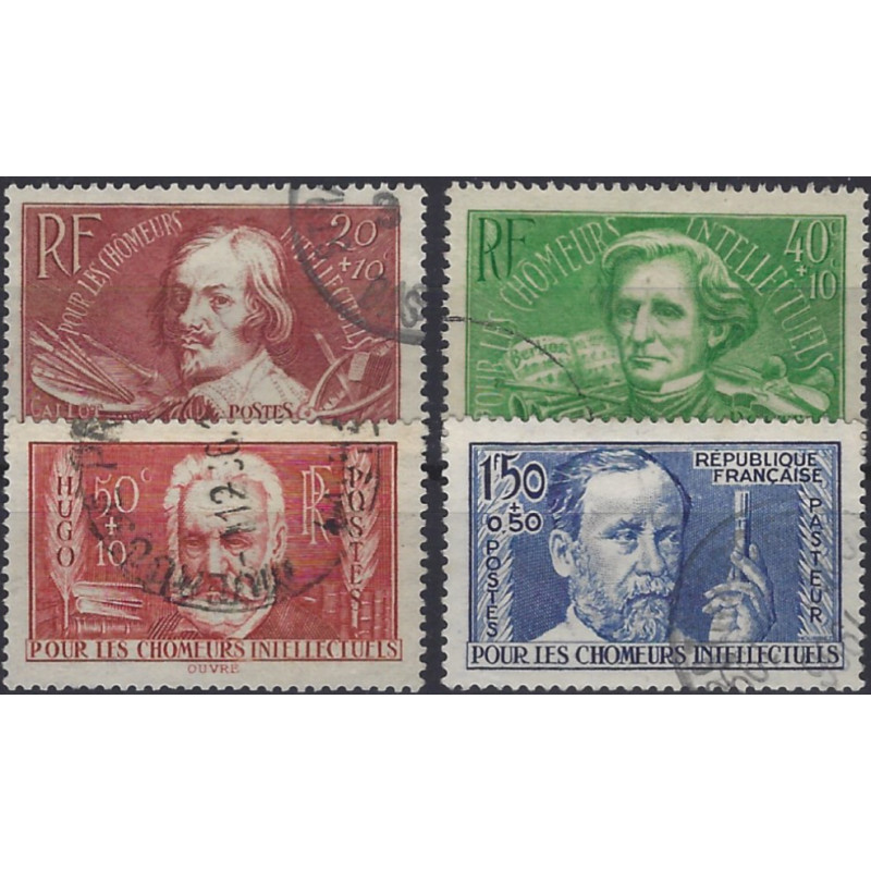 Chômeurs intellectuels timbres de France N°330-333 série oblitéré.