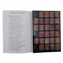 Nuancier of imperforated Napoleon stamps France 1852-1862.