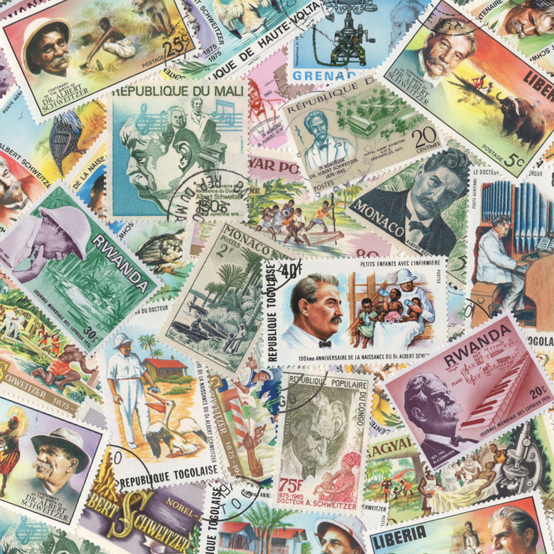 Docteur Schweitzer 25 timbres thématiques tous différents.