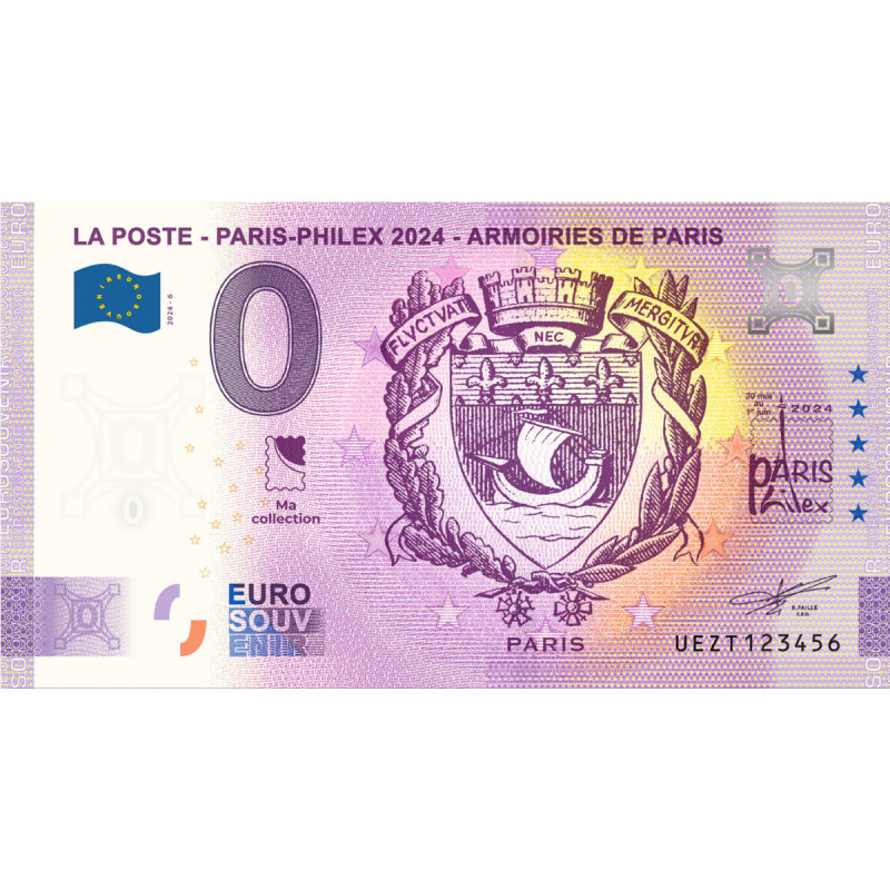 Billet Euro Souvenir 0 € – Paris-Philex 2024 – Armoiries de Paris.