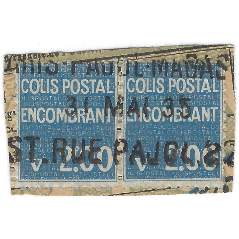 Timbre pour colis postal encombrant de France N°100 paire oblitéré sur fragment.
