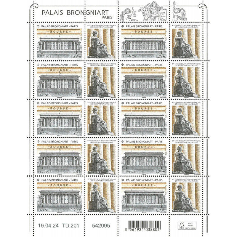 Timbre Palais Brongniart en feuillet de France N°F142 neuf**.