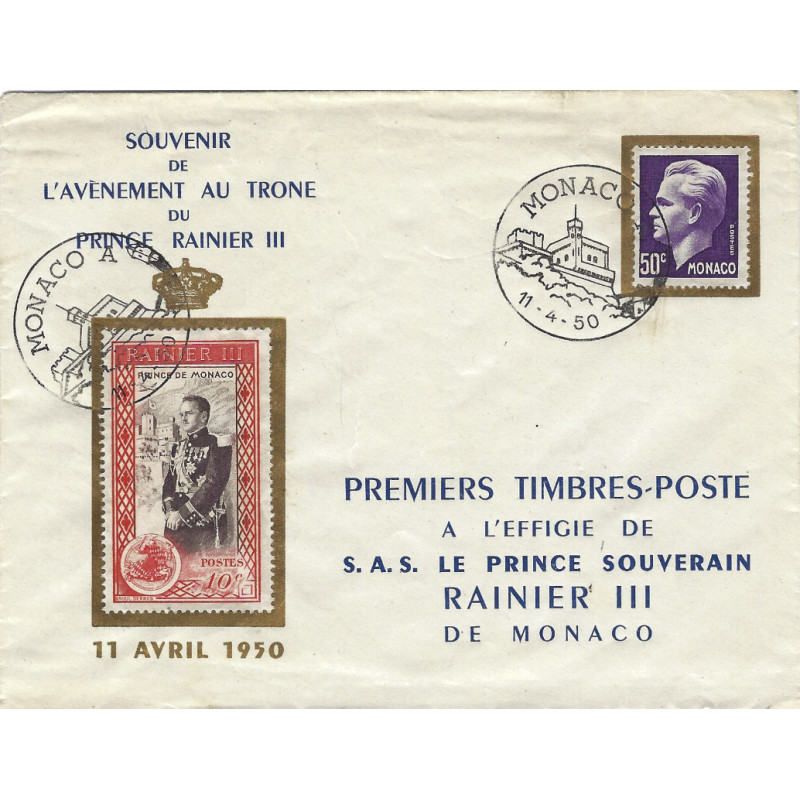 Monaco enveloppe souvenir de l'avènement au trône du prince Rainier III.