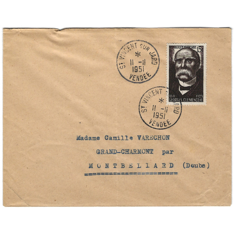 Clémenceau timbre de France N°918 oblitéré premier jour.