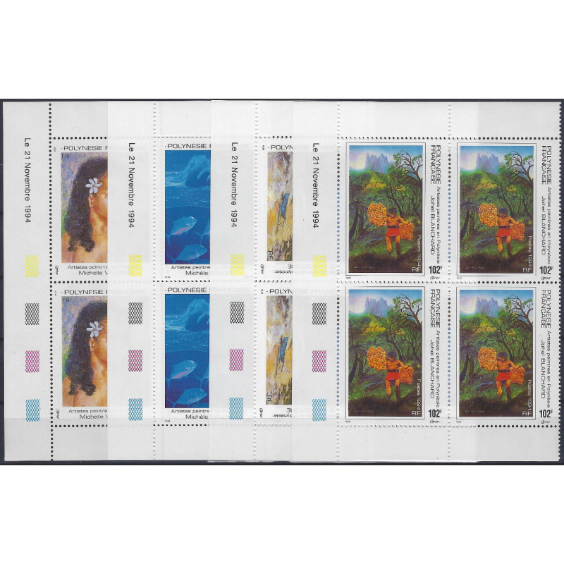 Artistes-peintres timbres de Polynésie Française N°468-471 série en bloc coin daté neuf**.