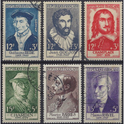 Célébrités 1956, timbres de France N°1066-1071 série oblitéré.