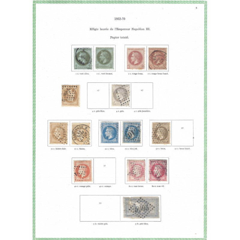 Lot de timbres classiques de France 1853-1875 sur feuilles d'album ...