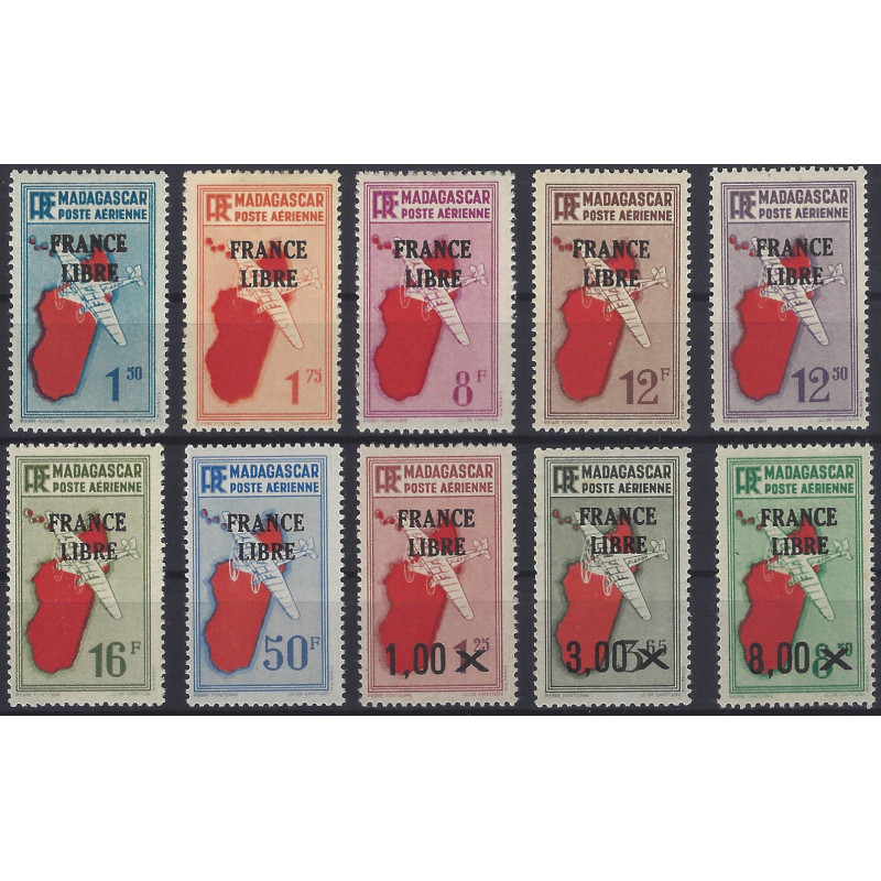 Madagascar et Dépendances timbres poste aérienne N°45-54 série France Libre neuf**.