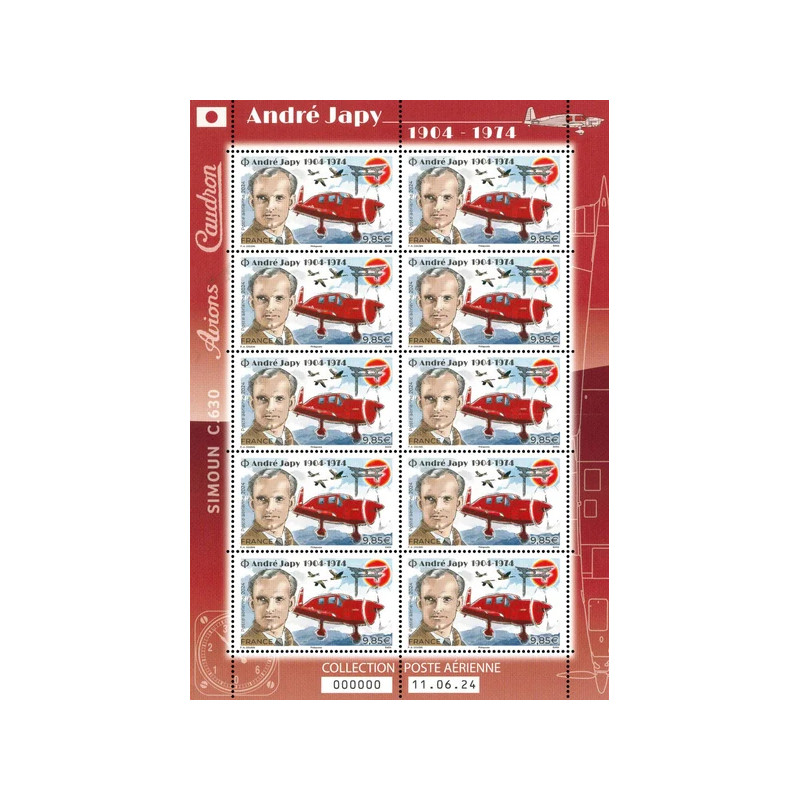 Feuillet 10 timbres Poste aérienne André Japy N°F97a neuf**.