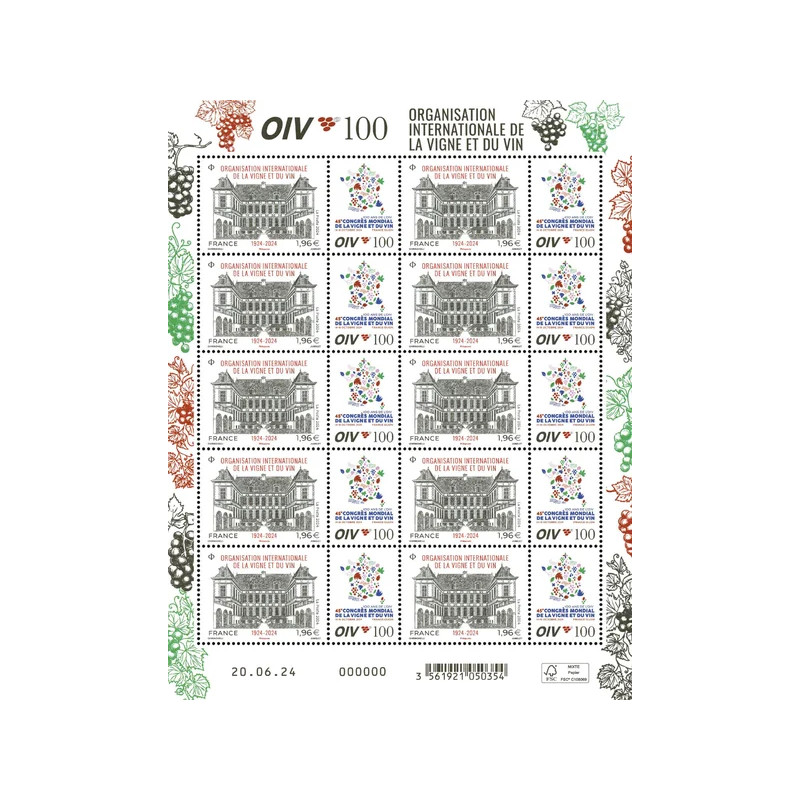 Timbre 100 ans des OIV en feuillet de France N°F158 neuf**.