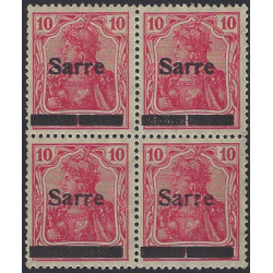Sarre timbre N°6 variété en bloc de 4 neuf**.