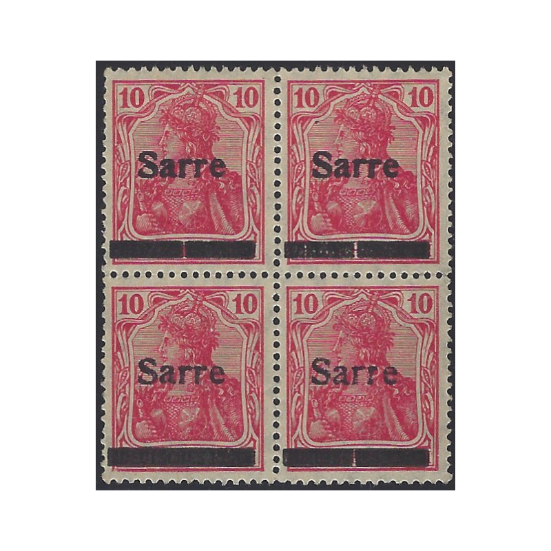 Sarre timbre N°6 variété en bloc de 4 neuf**.