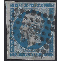 Empire non dentelé timbre de France N°14Ae bleu sur lilas oblitéré.