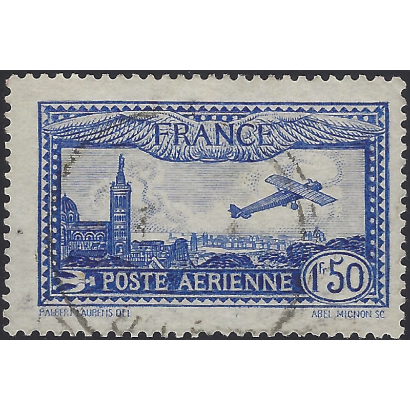 Timbre poste aérienne N°6b outremer vif oblitéré.