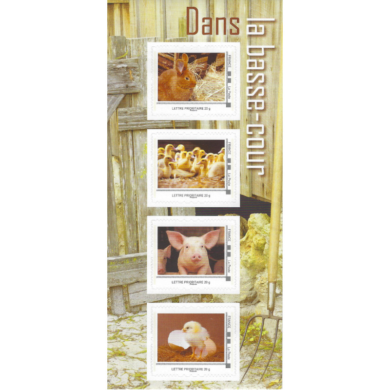 Collector 4 timbres autoadhésifs - Animaux de la Ferme, dans la basse-cour.
