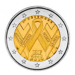 2 euros commémorative France 2014 - SIDACTION, Ruban rouge.